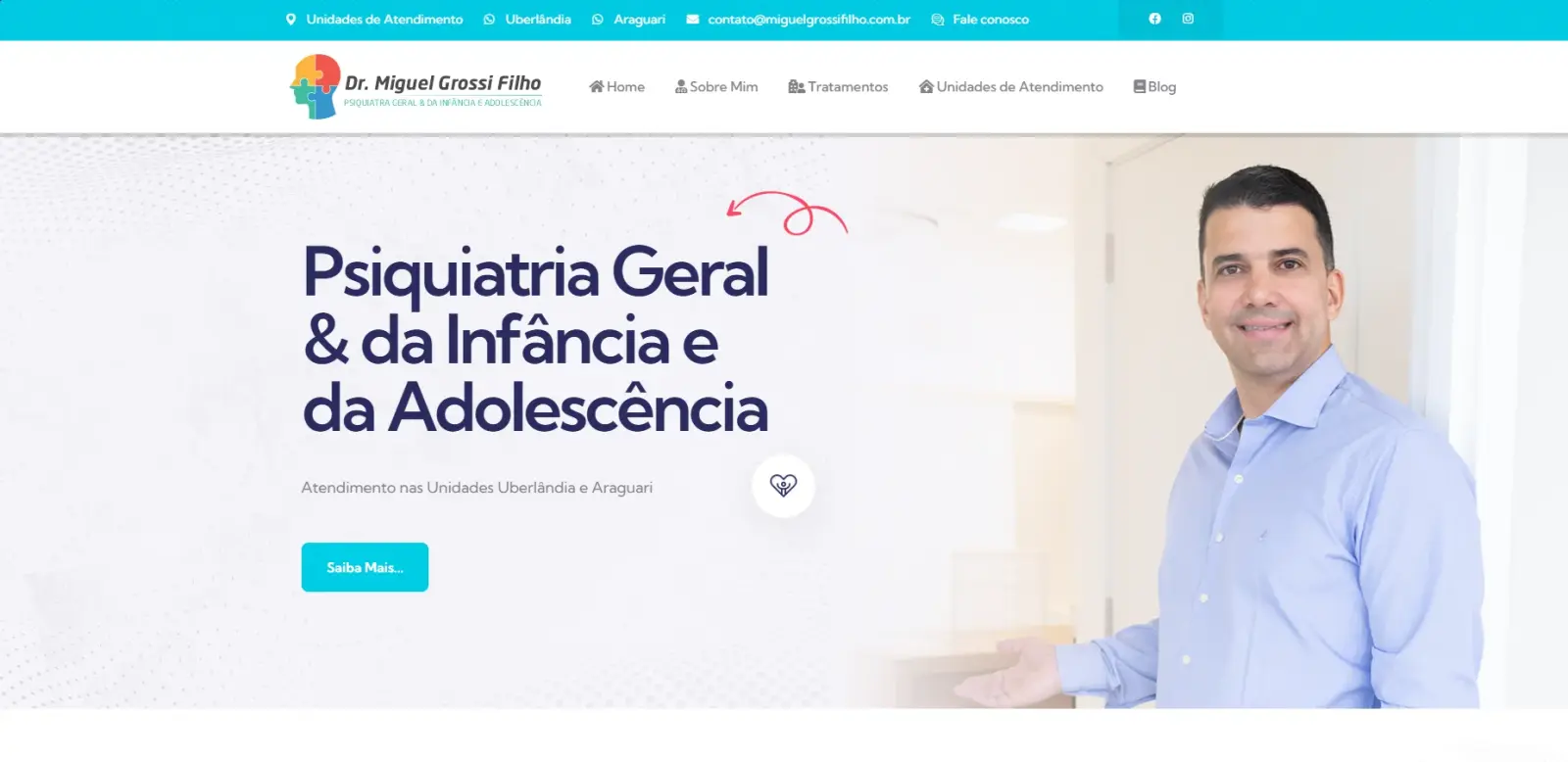 Pagina inicial do projeto Dr Miguel Grossi desenvolvido pela Clepian