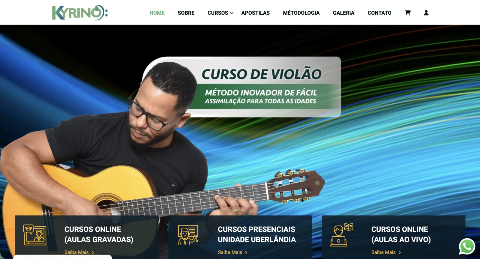 Pagina inicial do projeto Kyrino Escola de Musica desenvolvido pela Clepian