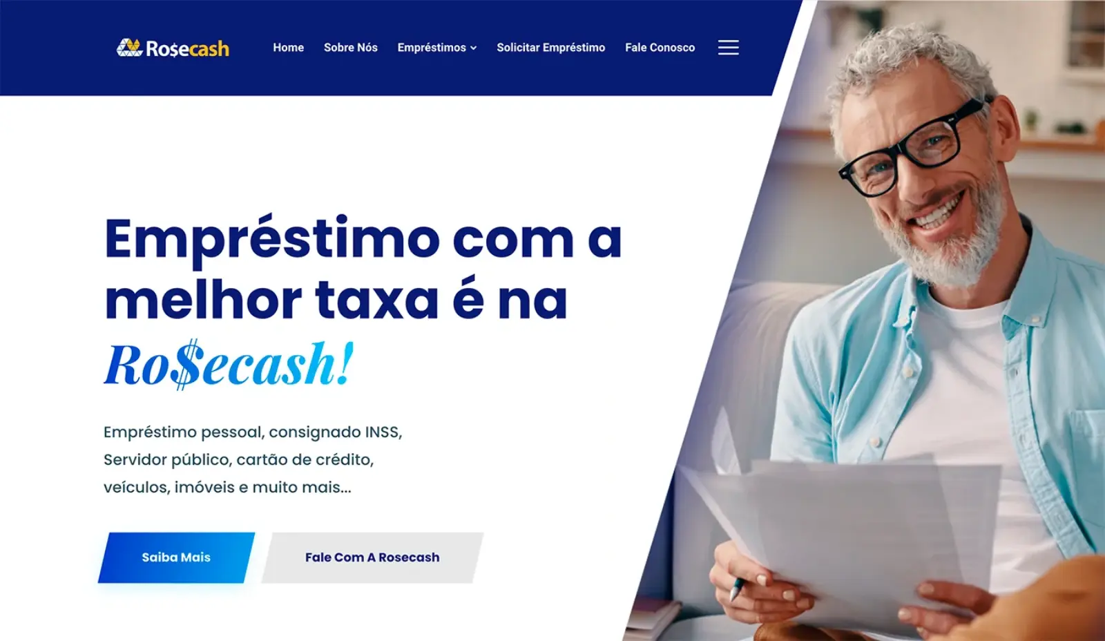 Pagina inicial do projeto Rosecash desenvolvido pela Clepian